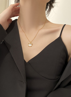 猫眼石蝴蝶结猫咪项链女微镶锆石简约百搭锁骨链网红气质轻奢饰品