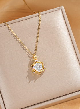 时尚锆石六芒星吊坠钛钢项链女简约气质百搭灵动锁骨链高级感饰品