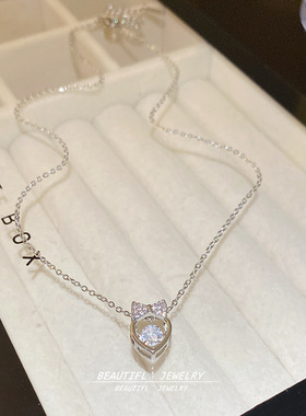 高级感爱心锆石蝴蝶结吊坠项链配饰女轻奢小众时尚气质简约锁骨链