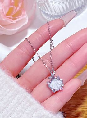 时尚新款炫彩贝壳微镶项链女高级感小众设计ins风甜美精致锁骨链