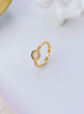 轻奢韩式猫眼石戒指女设计感小众钛钢指环ins潮复古个性时尚饰品