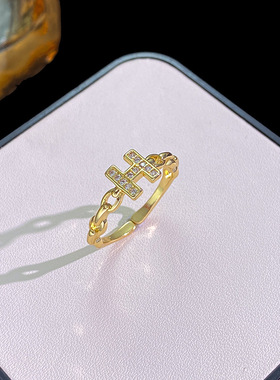 小红书同款双头蛇戒指女时尚气质网红开口指环铜镶嵌锆石手饰