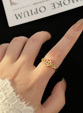 甜酷风铜钱戒指女轻奢时尚指环个性小众设计食指戒时尚开口戒指环