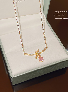 小红书爆款时尚蝴蝶结流苏锁骨链精致高级感气质百搭钛钢项链