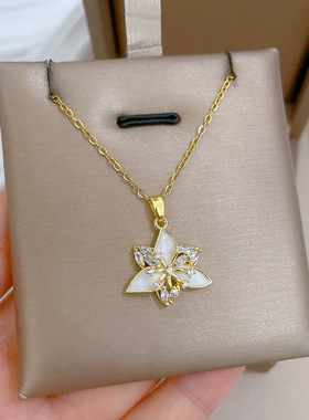 【钛钢】滴油花朵满钻轻奢气质华丽满钻项链女百搭锁骨链钛钢链条