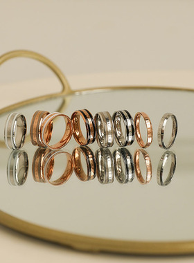 钛钢戒指女日韩简约小众戒指ins不掉色镶钻情侣戒指 韩版对戒指环