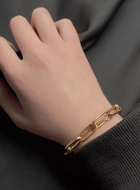 欧美跨境粗锁链双层手链女钛钢18K金电镀防掉色时尚气质手饰品