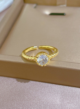 【真金】极简风锆石简约开口戒指女日韩小众简约设计感食指戒网红