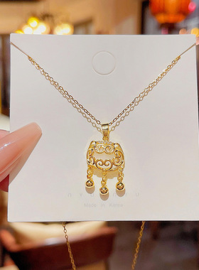 如意平安锁项链女百搭高级感超闪吊坠轻奢小众颈链时尚百搭锁骨链