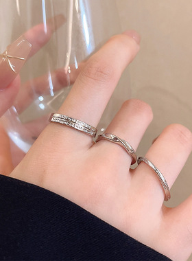 轻奢小众高级感简约素圈戒指女开口可调节食指戒网红同款指环