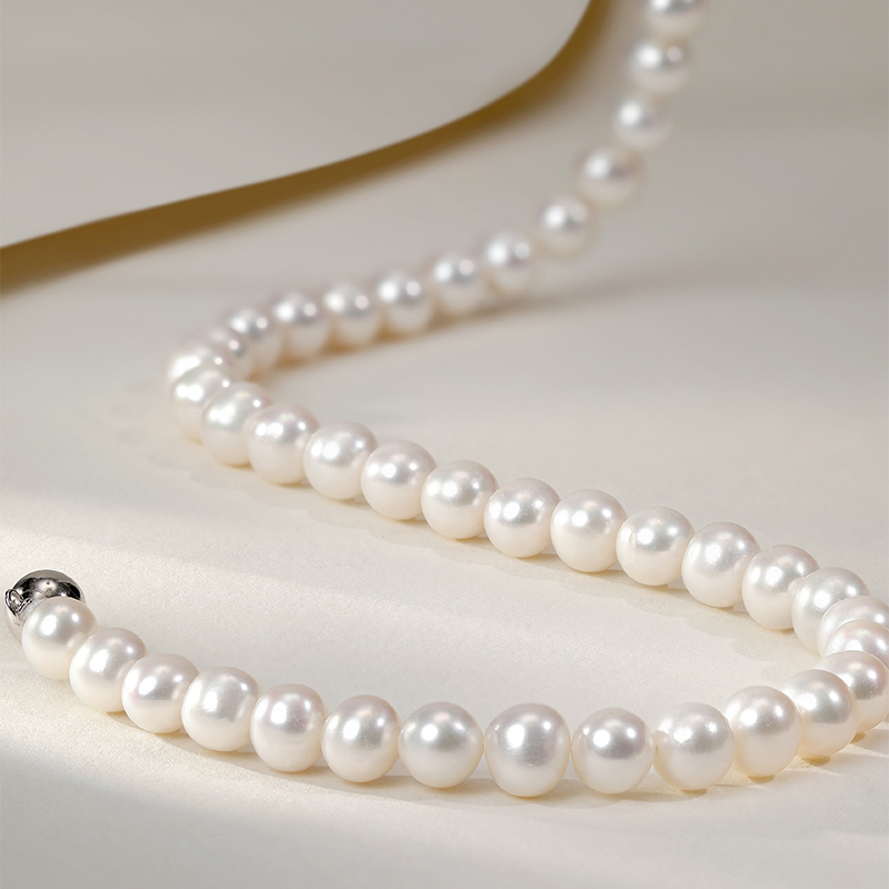 千叶珠宝淡水珍珠项链天然极强光s925银倪妮珠8-9mm送妈妈礼物