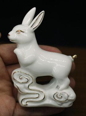 白色陶瓷12生肖猪兔羊三合摆件亥卯未三合贵人家用办公室风水用品