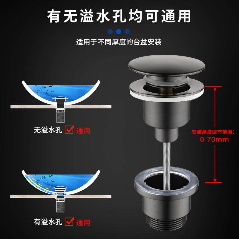 ll洗脸盆下水器面盆台盆全铜漏水塞洗手台弹跳按压式墙排防臭枪灰,淘宝优惠券,粉丝福利购,淘宝优惠卷