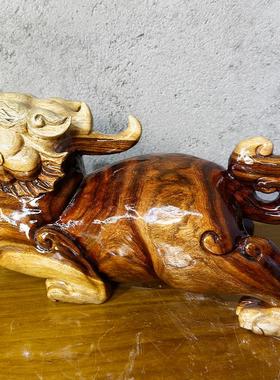 貔貅摆件手工木雕摆件客厅中式神兽开业送礼办公室装饰招财摆件