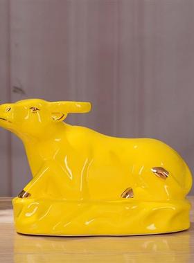 陶瓷描金黄色生肖摆件鼠牛虎兔龙蛇马羊猴鸡狗猪工艺瓷器装饰礼品