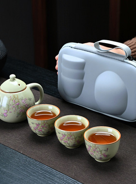 米黄汝窑复古陶瓷小茶壶单壶功夫泡茶壶家用防烫龙旦壶汝窑茶具