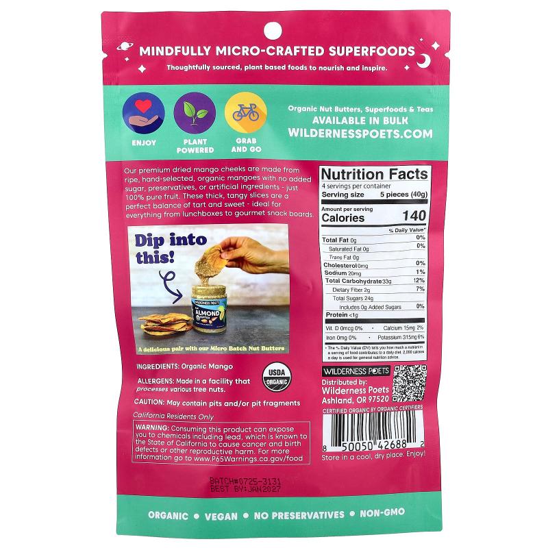 Wilderness Poets LLC,Dried Mango Cheeks, 6 oz (170 g) - 图0