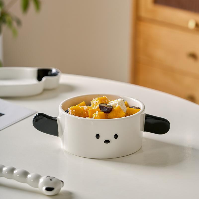 肆月双耳碗可爱麦片碗水果碗个人专用碗陶瓷碗儿童碗酸奶碗沙拉碗 - 图1