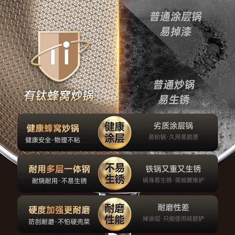 华际达钛蜂窝炒锅316不锈钢无涂层不粘锅家用炒菜电磁炉燃气通用,淘宝优惠券,粉丝福利购,淘宝优惠卷