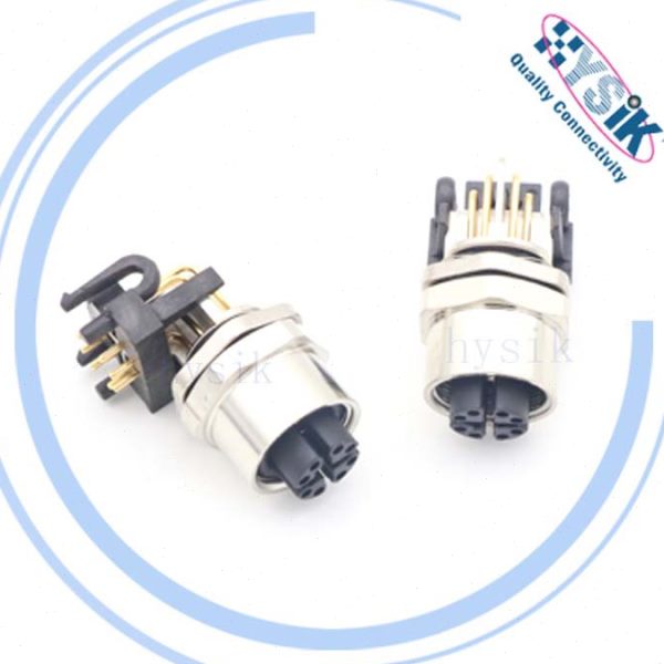 M12 Xcode母座前锁8P面板90°PCB防水连接器 - 图0