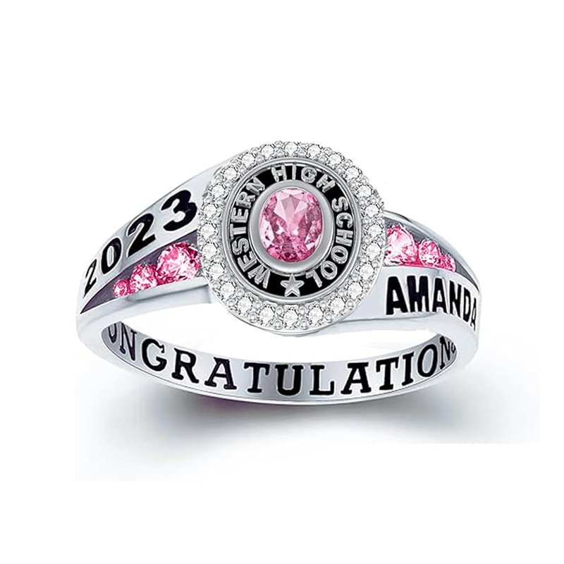 Amazon's best-selling graduation season customized ring women's birthstone college commemorative ring copper jewelry customization