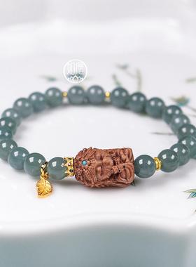 天然蓝水翡翠扎基拉姆手串招财手链老山檀香手饰品礼物佛珠女生款