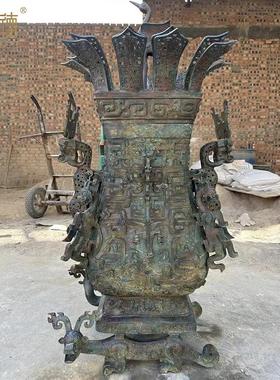 春秋战国青铜器立鹤莲鹤方壶盛酒器仿古铜摆件定制博物馆收藏送礼