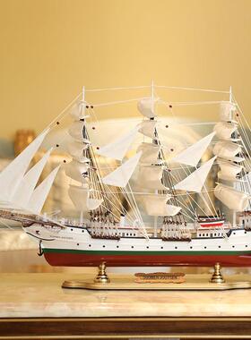 北欧大号实木一帆风顺帆船摆件客厅公司店铺前台风水招财开业礼品