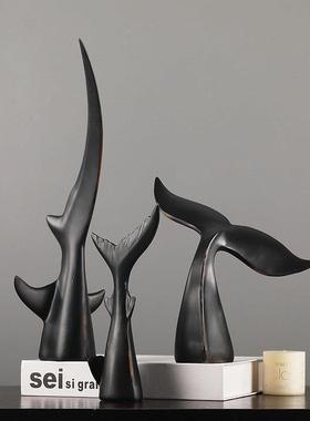 鲸鱼鲨鱼摆件北欧风覆古家居装饰品客厅书房艺术玄关橱窗柜办公室