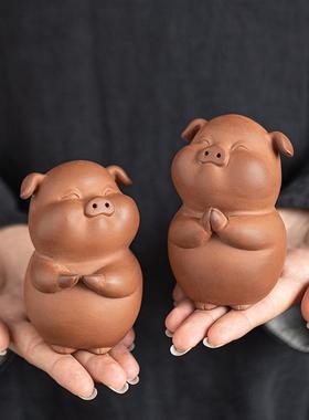 可爱萌趣小猪摆件陶瓷十二生肖猪吉祥物家居办公桌面茶桌装饰茶宠