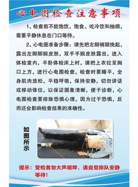 心电图检查体位图及检查注意事项宣传海报医院科室墙贴纸kt板