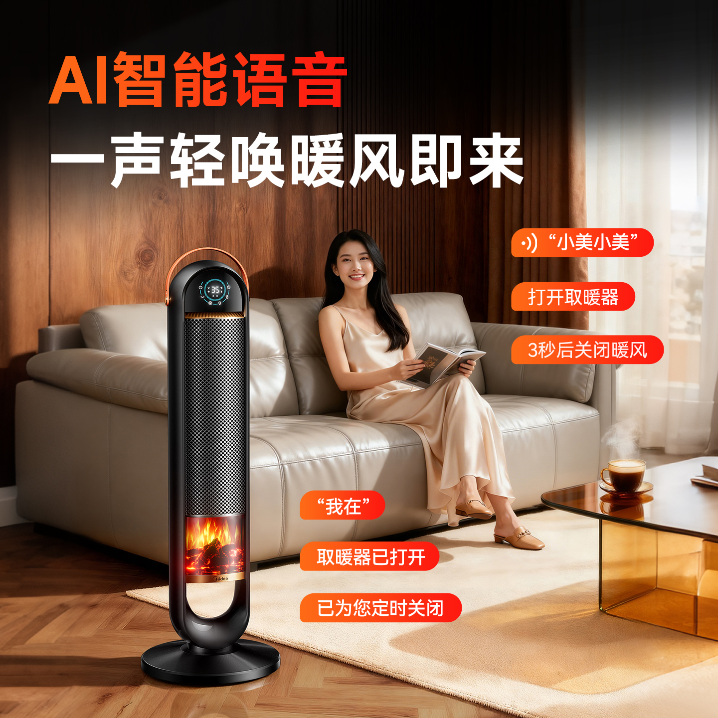 美的2025新款石墨烯取暖器暖风机冬季家用节能电暖气大面积热风机 - 图2