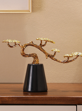 金属迎客松摆件客厅软装办公室玄关酒柜装饰品新中式乔迁新居礼i.