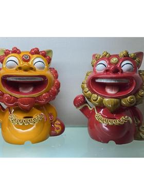 石湾陶瓷舞醒狮摆件客厅装饰旅游手信风水招财送礼车载小醒狮子头