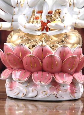 10寸-42寸陶瓷坐莲真金千手观音菩萨佛像手绘摆件保平安镇宅