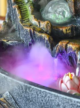 高山流水喷泉摆件客厅风水轮假山循环水景办公室加湿器倒流香鱼缸