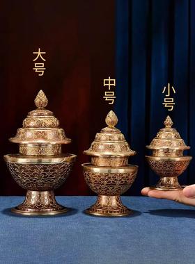 欧斯特 紫铜镀金雕花净水瓶/奔巴壶 宝瓶 小号尼泊尔手工制作宝瓶