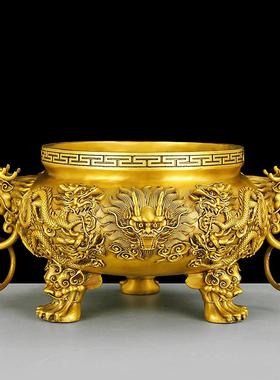 铜香炉九龙鼎摆件大号居家用客厅熏炉室内中式佛堂祠堂双龙聚宝盆