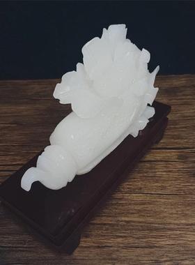 阿富汗白玉白菜摆件纯手工明清古典桌面工艺品实木根雕底座礼盒装