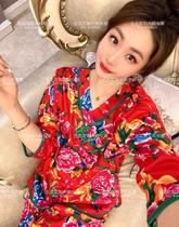 Autumn and winter warm pyjamas woman Develvet Northeastern large flower 70% sleeves 90% pants big code Conspiculy Home Suit Country Wind