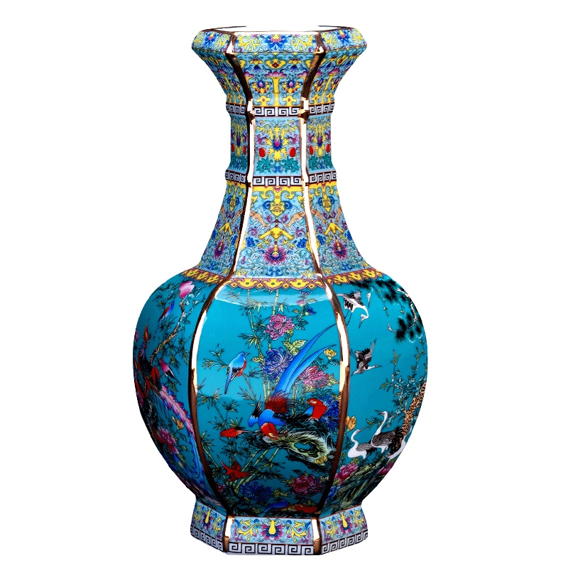 景德镇陶瓷器景泰蓝花瓶摆件仿古中式珐琅彩插花客厅博古架装饰品-图0