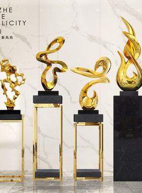 极速现代雕塑艺术品客厅电视柜旁落地轻奢花架大理石X底座玄关装