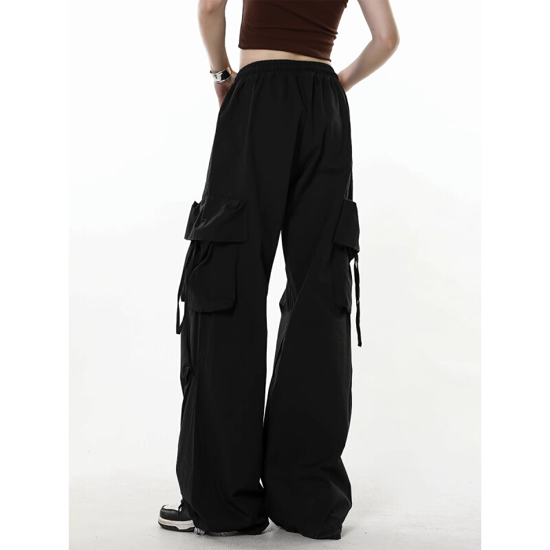 黑色工装裤女2023新款小个子户外时尚洋气宽松高腰垂感阔腿休闲裤