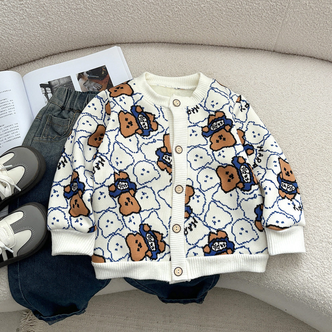 2025秋冬新款儿童百搭针织外套男女童宝宝保暖开衫加绒外穿毛衣a