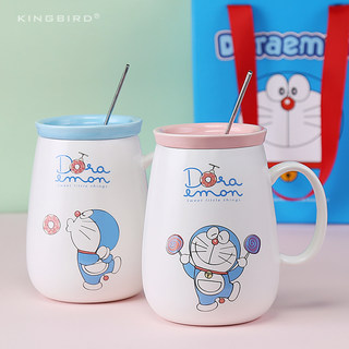 Doraemon mug ceramic blue fat jingle cat cup internet celebrity with lid spoon couple coffee cup birthday gift