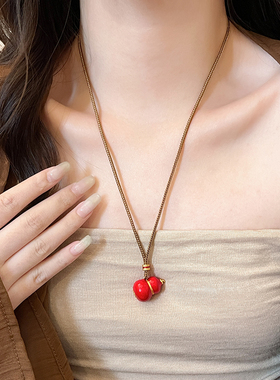 新中式彩色珐琅七子葫芦项链女长款福禄吊坠精致百搭编绳毛衣链