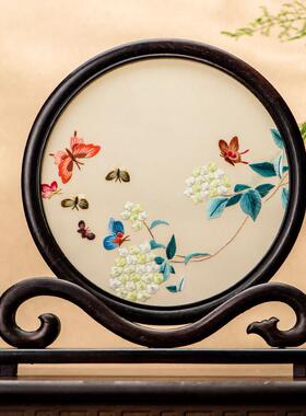 苏州双面刺绣手工自绣摆件实木台屏摆台苏绣屏风新中式创意工艺品