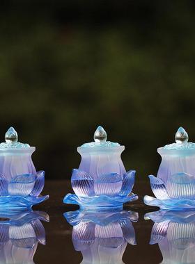 琉璃莲花佛具套装家用香炉供盘摆件佛堂供奉净水杯供杯花瓶果盘