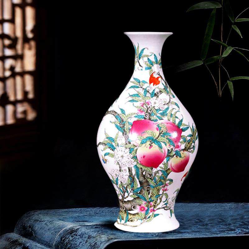 景德镇陶瓷花瓶摆件设客厅插花新中式家居装饰品九桃图寿桃,淘宝优惠券,粉丝福利购,淘宝优惠卷