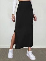 Women Solid Color Long Skirts High Waist Bodyton Straigh Spl